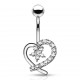 Piercing nombril coeur 19 - Gris strass transparents et fleur
