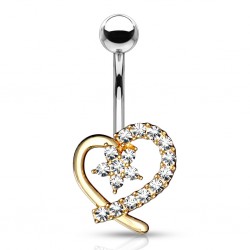 Piercing nombril coeur 19 - Jaune strass transparents et fleur