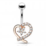 Piercing nombril coeur 19 - Rose strass transparents et fleur