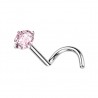 Piercing nez courbé 0.8mm 12 - Cristal rond rose