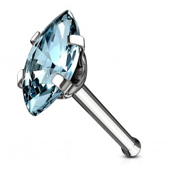 Piercing nez droit 0,8mm 90 - Gris zircone marquise bleu-clair