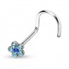Piercing nez courbé 0.8 ou 1mm 06 - Fleur zircones bleu-clair