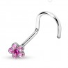 Piercing nez courbé 0.8 ou 1mm 06 - Fleur zircones roses
