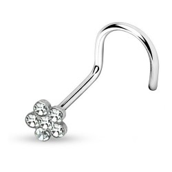 Piercing nez courbé 0.8 ou 1mm 06 - Fleur zircones transparents
