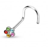 Piercing nez courbé 0.8 ou 1mm 06 - Fleur zircones rainbows