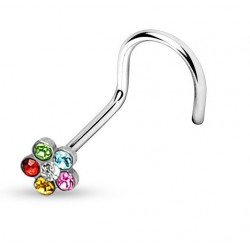 Piercing nez courbé 0.8 ou 1mm 06 - Fleur zircones rainbows