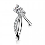 Piercing nez droit 0,8mm 03 - Gris boucle strass transparents