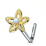 Piercing nez courbé 0.8mm 70 - Jaune fleur avec opale