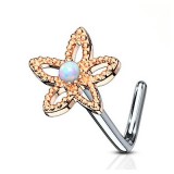 Piercing nez courbé 0.8mm 70 - Rose fleur avec opale