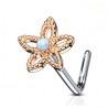Piercing nez courbé 0.8mm fleur rose avec opale centrale (70)