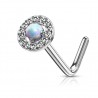 Piercing nez courbé 0.8mm 71 - Rond strass avec opale aurora