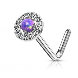 Piercing nez courbé 0.8mm 71 - Rond strass avec opale aurora