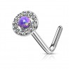Piercing nez courbé 0.8mm 71 - Rond strass avec opale lilas