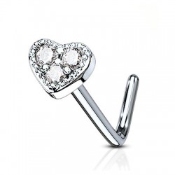 Piercing nez courbé 0.8mm 59 - Coeur trois zircones