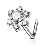 Piercing nez courbé 0.8mm 58 - Fleur zircones transparents