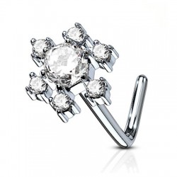 Piercing nez courbé 0.8mm 58 - Fleur zircones transparents
