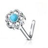Piercing nez courbé 0.8mm 76 - Fleur centre turquoise