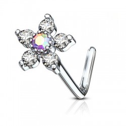 Modifier : Piercing nez courbé 0.8mm 77 - Fleur centre aurora
