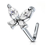 Piercing nez courbé 0.8mm 64 - Papillon zircones