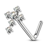 Piercing nez courbé 0.8mm 66 - Croix grise zircones