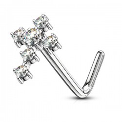 Piercing nez courbé 0.8mm 66 - Croix grise zircones