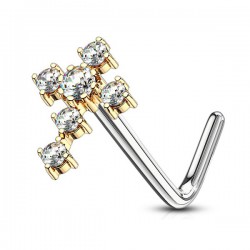 Piercing nez courbé 0.8mm 66 - Croix jaune zircones