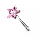 Piercing nez droit 0,8mm 32 - Cristal étoile rose
