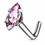 Piercing nez courbé 0.8mm 80 - Zircone rose marquise