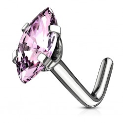 Piercing nez courbé 0.8mm 80 - Zircone rose marquise