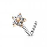 Piercing nez courbé 0.8mm 68 - Rose fleur avec zircones
