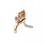 Piercing nez courbé 0.8 mm 54 - Rose feuille avec strass
