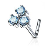 Piercing nez courbé 0.8mm 57 - Trois zircones ronds bleu-clair
