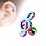 Cartilage hélix, tragus 50 - Rainbow clé de sol