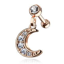 Cartilage hélix, tragus 246 - Rose lune multistrass pendante