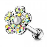 Cartilage hélix, tragus 247 - Fleur multistrass aurora avec perle