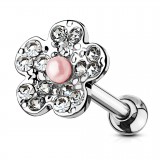 Cartilage hélix, tragus 247 - Fleur multistrass transparent avec perle