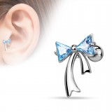Cartilage hélix, tragus 39 - Noeud papillon gris et bleu-clair