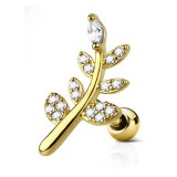 Cartilage hélix, tragus 200 - Jaune feuilles strass transparents