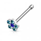 Piercing nez droit 0,8mm 33 - Fleur cristaux bleu-clair