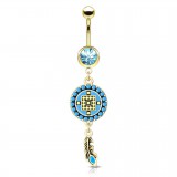 Piercing nombril attrape rêve 13 - Style antique pendant jaune