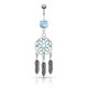 Piercing nombril attrape rêve 09 - Trois plumes cristal bleu-clair