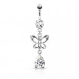 Piercing nombril petit papillon gris avec zircone transparent (16)