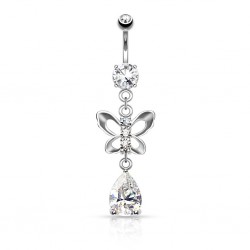 Piercing nombril petit papillon gris avec zircone transparent (16)