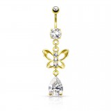 Piercing nombril petit papillon jaune avec zircone transparent (16)