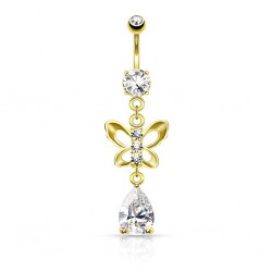 Piercing nombril petit papillon jaune avec zircone transparent (16)