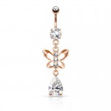 Piercing nombril petit papillon rose avec zircone transparent (16)