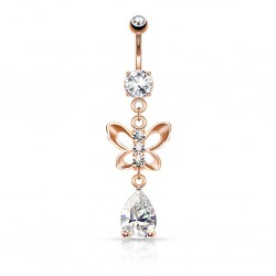 Piercing nombril petit papillon rose avec zircone transparent (16)
