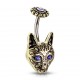 Piercing nombril gothique 03 - Chat jaune aux yeux bleus