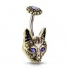 Piercing nombril gothique 03 - Chat jaune aux yeux bleus