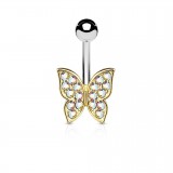 Piercing nombril papillon multistrass jaune (108)
